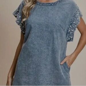 BiBi Pearl Next Door Medium Wash Denim Dress Size Small
